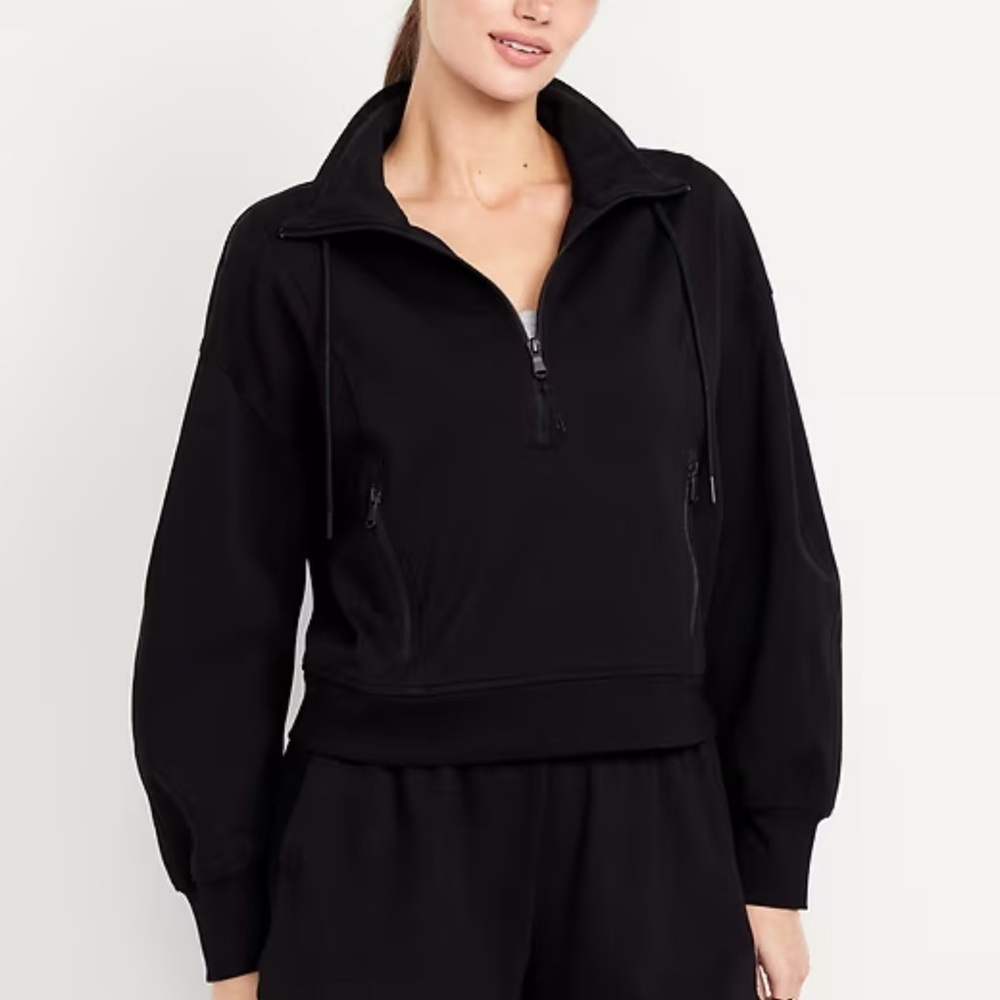 OLD NAVY Women’s black ACTIVE DYNAMIC pullover zip sweatshirt sweater size XL